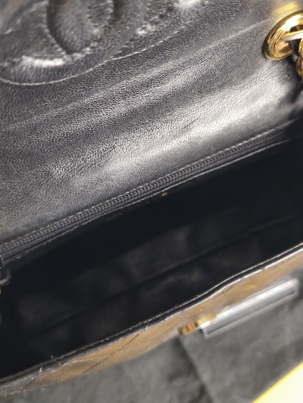 CHANEL Black Lambskin Quilted Flap Bag Tassel Chain W/ Sticker In Tact Vintage - Picture 12 of 14